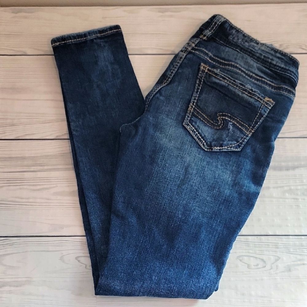 Silver Girlfriend Jeans Blue Denim Distressed Womens Size Waist 26